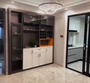 Elegant HOME Tall Farmhouse Wine Cabinet Corner <span class=keywords><strong>Bar</strong></span> Étagères à liqueur rotatives Porte de <span class=keywords><strong>grange</strong></span> réglable Gris lavé pour Home <span class=keywords><strong>Bar</strong></span> - Product Image 5