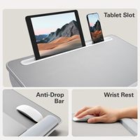 Support de bureau pliable en MDF avec surface en cuir pour ordinateur portable, ventilateur de refroidissement intégré, idéal pour lit et étude, plateau pliable