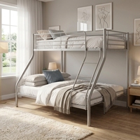 Lit superposé double sur grand lit de qualité commerciale, structure métallique argentée, sommier en fer robuste pour chambre d'enfant, dortoir scolaire, appartement