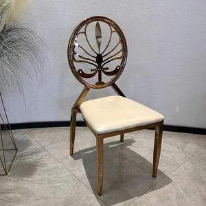 Meubles d'hôtel de haute qualité à dossier rond brillant chromé métal doré fer PU <span class=keywords><strong>coussin</strong></span> siège Banquet chaises d'événement - Product Image 6