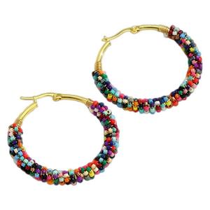 Pendientes de Aro para Mujer, Coloridos, con Cuentas, de Acero Inoxidable, Joyería para Fiestas, Accesorio de Moda - Product Image 5