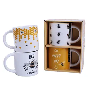 OEM Home Kitchen Decoration Mug Bee Mug Items Custom Printed Fashion Ceramic Cup Bone China Bee Design Blank White Customized
