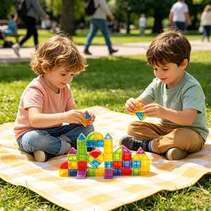 98 pièces de blocs de construction magnétiques en plastique de <span class=keywords><strong>3</strong></span> cm, jouet éducatif STEM, ensemble de construction de tuiles 3D pour enfants, apprentissage créatif pour les tout-petits - Product Image 1