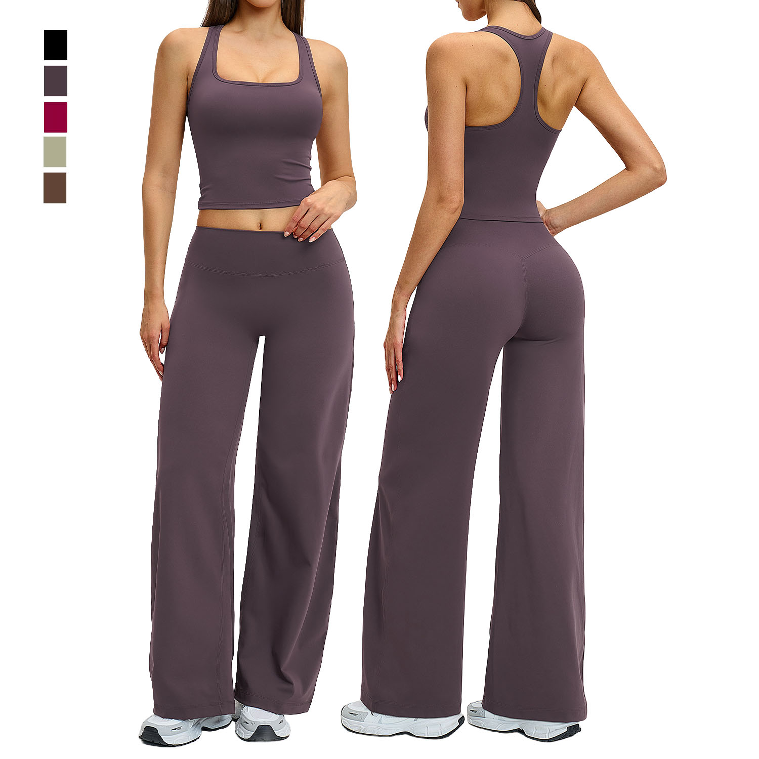 Women Yoga Set Breathable Racerback Sports Tank Top Elastic High Waist Gym Wide Leg Pants Soft Women Fitness Workout Activewear
