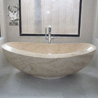 Décoration de maison baignoire ronde durable de style occidental baignoire en pierre travertin beige naturel