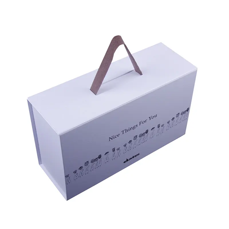 Boîte-cadeau en carton d'emballage de vêtements de luxe magnétique rigide imprimé sur mesure à usage industriel avec poignée de fermeture en ruban