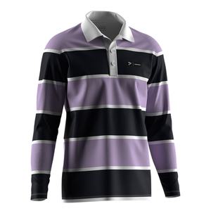 Polo de rugby rayé à manches longues respirant, coupe confortable, style classique, parfait pour l'entraînement et les tenues décontractées - Product Image 4