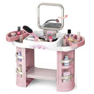 Grande table <span class=keywords><strong>de</strong></span> maquillage carrée en plastique pour enfants, miroir <span class=keywords><strong>de</strong></span> coiffeuse pour filles, jouets d'imitation pour enfants - Product Image 3
