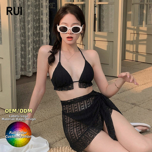 RUIQUWIN Conjunto de Bikini de Cintura Alta para Mujer, Traje de Baño de 2 Piezas de Ganchillo, Logotipo Personalizado, Micro Bikini con Lentejuelas, Ropa de Playa Transparente - Product Image 1
