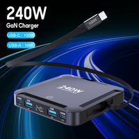Cargador de escritorio de 240W, pantalla Digital, cargador rápido GaN, Cable retráctil de 100W, cargador de teléfono USB C para iPhone 17 Samsung MacBook