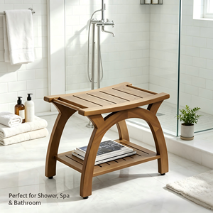 Banco de Ducha de Madera Maciza <span class=keywords><strong>con</strong></span> Diseño Elegante, <span class=keywords><strong>Taburete</strong></span> de <span class=keywords><strong>Baño</strong></span> de Madera <span class=keywords><strong>con</strong></span> Patas Curvas - Product Image 5