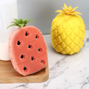 Brosse de bain en silicone ananas, forme ovale colorée, brosse de massage douce pour la peau, pour le bain - Product Image 2