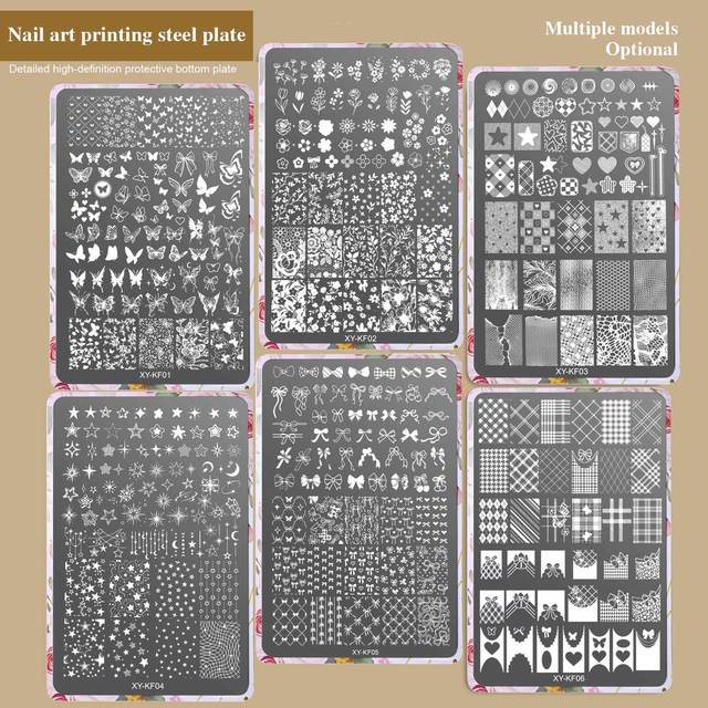 Multiple Models Nail Art Printing Steel Plate Checkered French Line Pattern Manicure Stamping Plate Transfer Stamper Tool