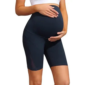 高弹性网眼女短裤手机口袋自行车短裤高支撑保护尼龙运动瑜伽孕妇装