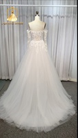 Robe de mariée Aurtertx Bride WD209 à manches longues, en dentelle, avec appliques florales 3D, dos nu, coupe trapèze en tulle, traîne chapelle, romantique
