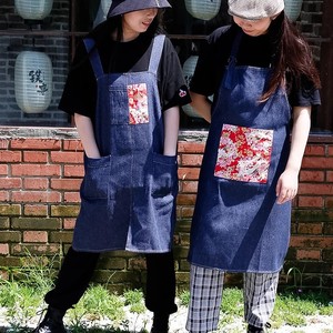 Denim Apron With Wave Print For Coffee Tea Shops Home Kitchen Use Stain Resistant Durable Cover Up - Product Image 2