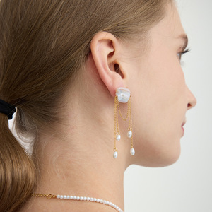 Pendientes de Perlas de Agua Dulce con Diseño de Borla, Grado AAA, Acero Inoxidable, Joyería Geométrica para Mujer, para Fiestas - Product Image 3