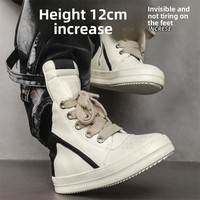 Chaussures montantes pour hommes, style urbain européen et américain, avec rehaussement interne de 12 cm, semelle épaisse en caoutchouc et languette large, design triangle inversé