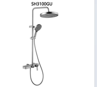 Ensemble de douche thermostatique de luxe contemporain en acier, avec fonction pluie et massage, finition brossée, jet doux, pour appartement
