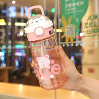 Nouvelles tasses à paille pour enfants, motif ours de dessin animé, bouteille d'eau en plastique pour bébé avec bouchon, paille en silicone, tasse d'apprentissage à bec verseur