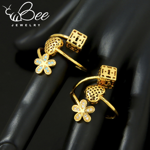 Anillos de cóctel con diseño floral de estilo árabe, chapados en oro de 21k, con circonitas coloridas, elegantes, vintage y ajustables para chicas. - Product Image 1