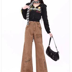 Femmes été nouveau américain haute rue vêtements de travail évasé <span class=keywords><strong>jean</strong></span> décontracté minceur Style droit respirant Denim - Product Image 1