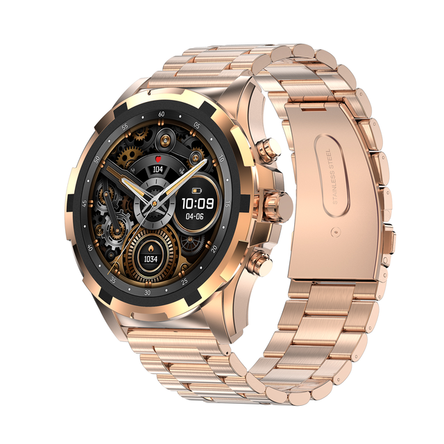 Round Android IOS 1.43 Inch Hd Large Screen Health Monitoring HK98 BT Call Smartwatch IP67 NFC Support Gold Color for Men Women