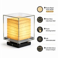 Lampe de table en papier de riz Japandi avec coque extérieure en acrylique transparent, variateur tactile LED tricolore, lumière chaude, pour chevet, chambre, hôtel, bureau