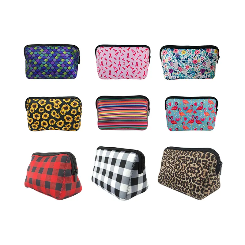 Customized Print Portable Ladies Handbags Neoprene Cosmetic Bags/Cases Cowhide Makeup Bag Zippered Travel Toiletry Bag For Wom