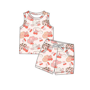 बुटीक दक्षिणी प्रिंट कपड़े दूध रेशम 2 पीसी सूट बच्चों ग्रीष्मकालीन आस्तीन टी-शर्ट + शॉर्ट्स - Product Image 3