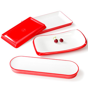 ชุดจานเมลามีนทรงสี่เหลี่ยม สีขาวขอบแดง ทนทาน เหมาะสำหรับร้านอาหารและโรงแรม - Product Image 2