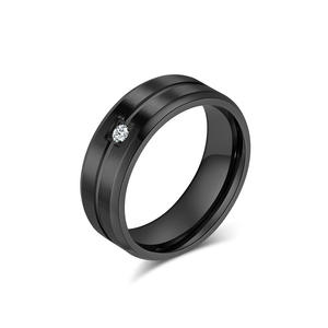 Men's <b>Titanium</b> Steel <b>Ring</b> With Single Zircon Inlaid Wedding Jewelry Black Gold Silver Color Bezel Setting Fashion Accessory - Product Image 5