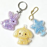 Porte-clés personnalisé en plastique transparent avec paillettes, logo, dessin animé, breloque en PVC souple, style anime japonais, sur mesure
