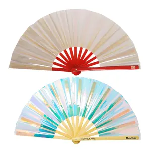 Low Price 13 Inch PVC Shining Large Folding Hand Fan For Rave Festival Party Gift