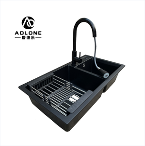 Lavabo <span class=keywords><strong>Noir</strong></span> Topmount Évier de Cuisine Silgranite Double Bol Composite Quartz Granit Évier de Cuisine - Product Image 2