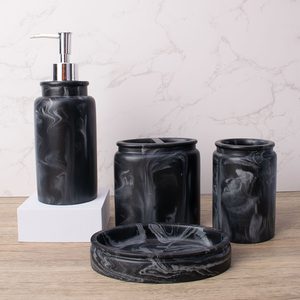 काले संगमरमर नज़र राल 5pcs गृह सजावट बाथरूम सामान सेट स्नान सेट साबुन औषधि और टूथब्रश धारक - Product Image 1