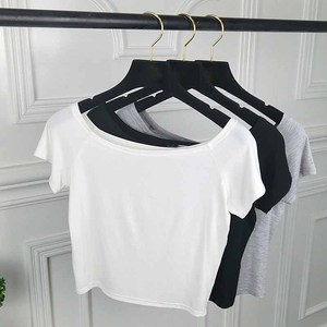 Venta al por mayor de verano de impresión de Modal de un hombro Crop Top de alta elasticidad apretado de cintura alta cuello redondo deportes de manga corta de las mujeres - Product Image 4