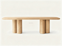 Table à manger rectangulaire FERLY moderne de style mid-century, avec piétement cylindrique, finition brossée, écologique, pour appartement et hôtel