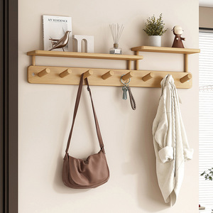 No-drill coat rack, front door wall hooks, storage rack, entryway <b>key</b> and bag organizer, bedroom coat rack - Product Image 1