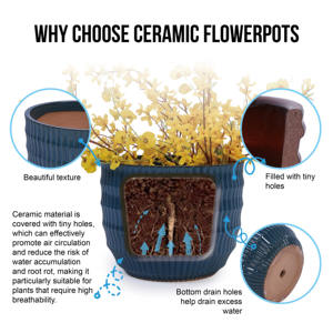 Ensemble de 4 pots de fleurs ronds en céramique bleue MDJ, pour l'intérieur et l'extérieur, style américain, design moderne - Product Image 4