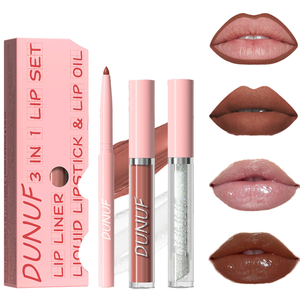 Set de maquillaje labial 3 en 1 MLM que incluye delineador de labios, brillo labial y aceite labial, kit de belleza labial de larga duración e hidratante para uso diario para mujeres. - Product Image 1
