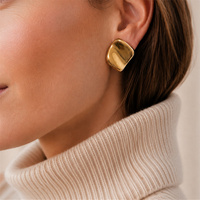 Boucles d'oreilles clous carrées concaves en acier inoxydable PVD 18 carats pour femmes, accessoires tendance en gros, bijoux de mode, cadeau