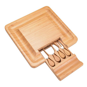 Ensemble de planches à fromage en bambou avec tiroir coulissant 33x33cm, compatible lave-vaisselle, pour servir et couper - Product Image 5