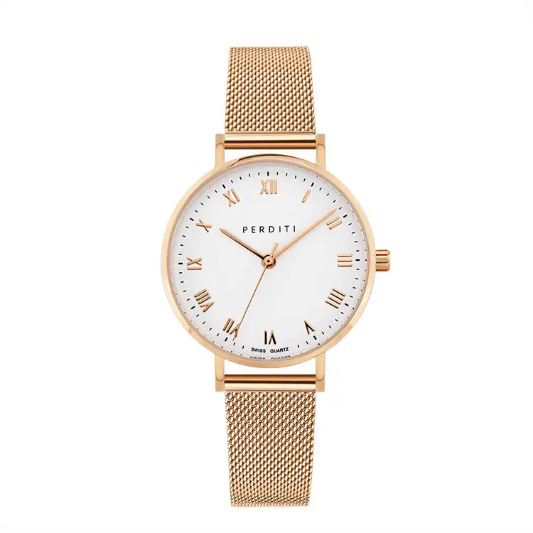 Hot Selling High Quality Rose Gold Roman Watches Steel Mesh Band Low Moq OEM Minimalist Women Watch for Lady