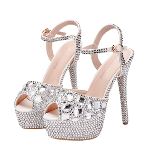 Nuevas Sandalias de Tacón Alto Tipo Stiletto con Punta Abierta, de PU, Color Sólido, con Pedrería, Diamantes de Imitación y Cristales, Ideales para Bodas - Product Image 2