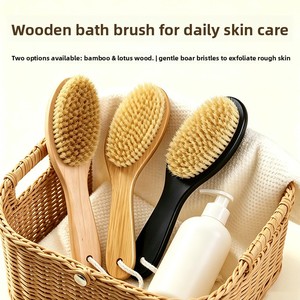 Best-selling Bamboo Pig-Bristle Bath Brush-Exfoliating Dry Body Brush with Long Handle for <strong>Back</strong> <strong>Scrubbing</strong> - Product Image 4