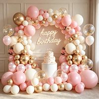 Kit d'arche de ballons de fête en gros avec ballons confettis pastel rose poudré, blanc sable et or chromé