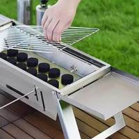Barbecue portable pliable en acier inoxydable pour la maison et l'extérieur, sans fumée, avec brochettes à charbon de bois, détachable