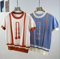 Haut en tricot à col rond et manches courtes pour femme avec broderie en corde, un haut à col rond tendance et ajusté