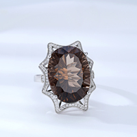 YBO personnalisé 925 argent Sterling naturel Quartz fumé Zircon cubique anneaux bijoux fins avec pierre précieuse taille ovale pour les fêtes de mariage